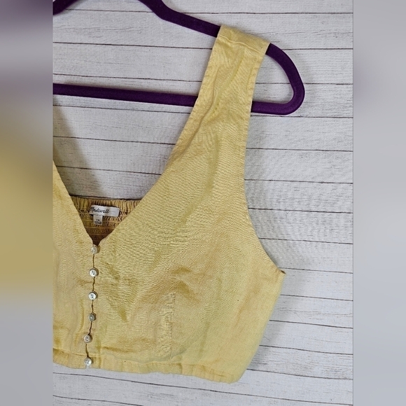 MADEWELL Gwen Supercrop Linen Tank in Light Straw (Yellow), sz 14 - Picture 5 of 9